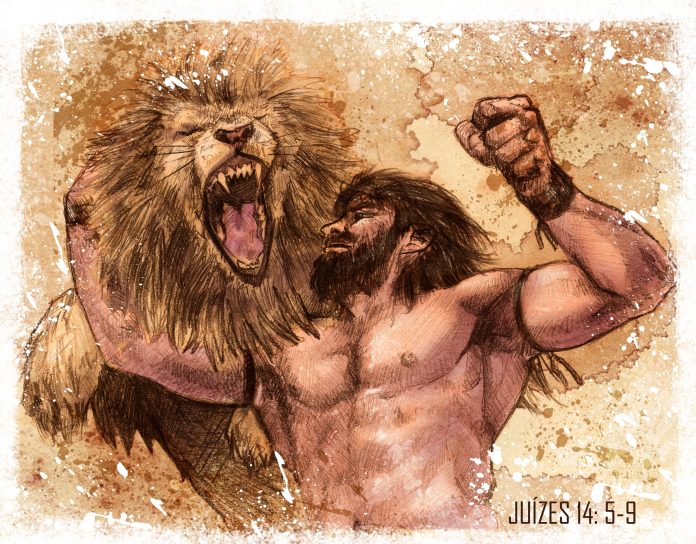 sansão lutando com leão